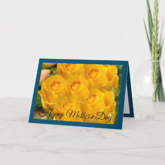 Yellow Rose Photo Pattern on Blue  Holiday Card
