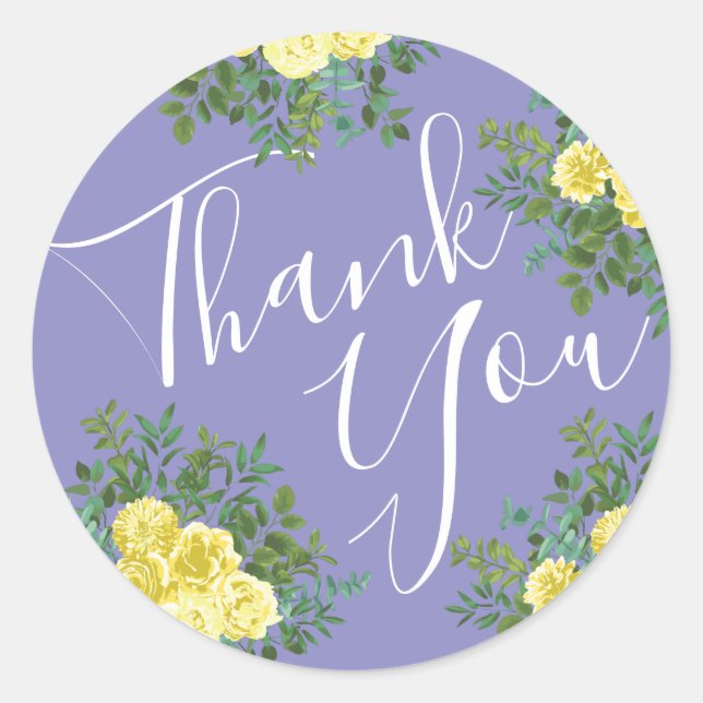 Yellow Rose & Purple Periwinkle Wedding Classic Round Sticker (Front)