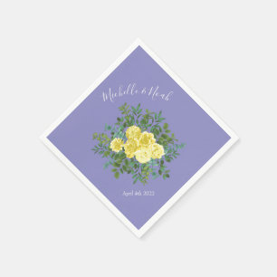 Yellow Rose & Purple Periwinkle Wedding Napkin