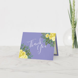 Yellow Rose & Purple Periwinkle Wedding Thank You Card