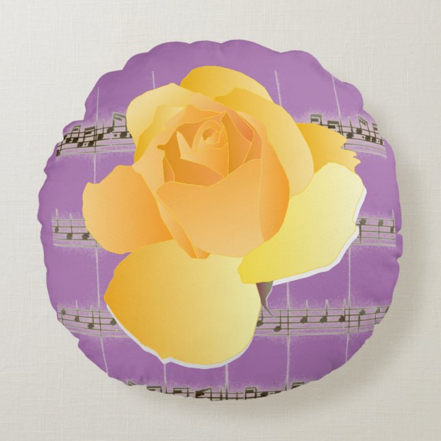 Yellow Rose PurpleVintage Sheet Music Round Pillow (Front)