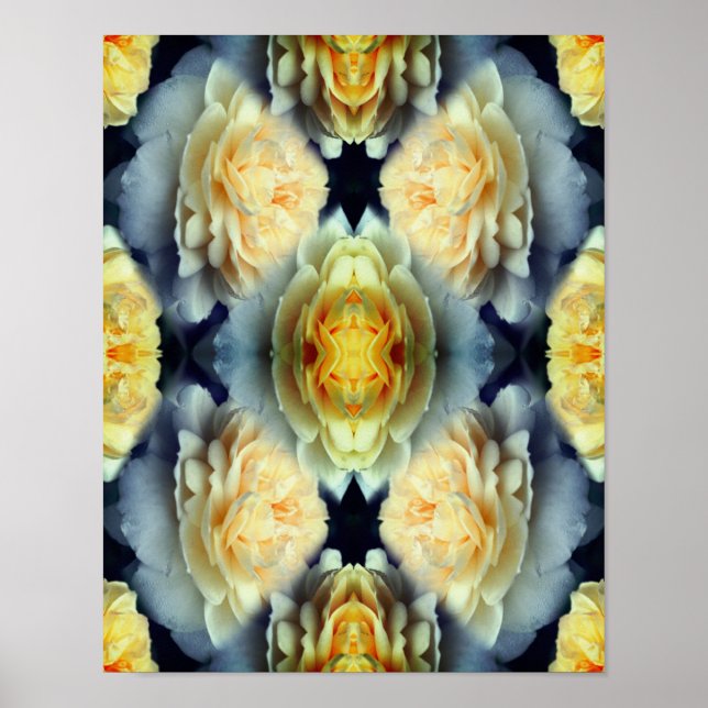 Yellow Rose Raindrops Floral Abstract Poster (Front)
