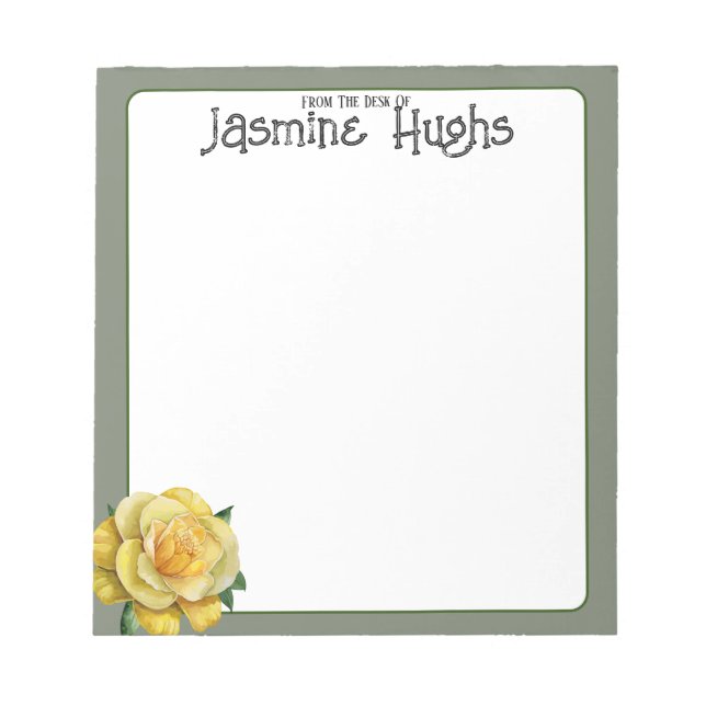 Yellow Rose Sage Personalised Desk  Notepad (Front)