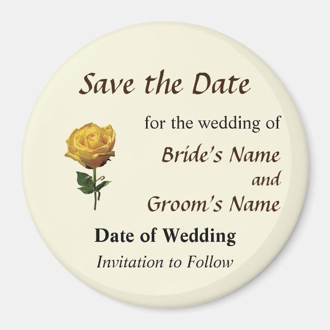 Yellow Rose Save the Date Magnet (Front)