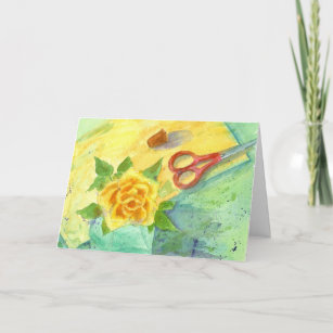 Yellow Rose Sewing Watercolor Happy Birthday Card