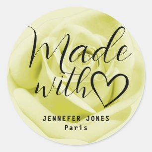 Yellow Rose Simple Minimalist Made With Love Heart Classic Round Sticker