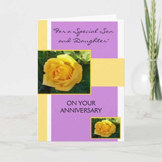 Yellow Rose Son And Wife Personalised Anniversary Card (Front)