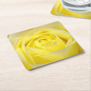 Yellow Rose Square Paper Coaster