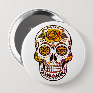Yellow Rose Sugar Skull 10 Cm Round Badge
