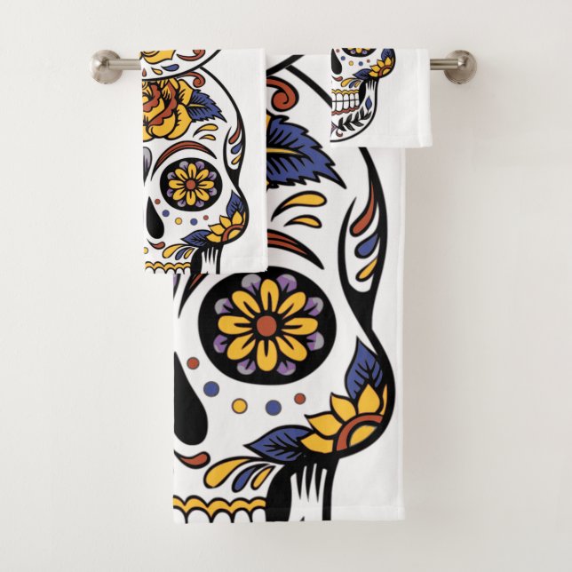 Yellow Rose Sugar Skull Bath Towel Set (Insitu)