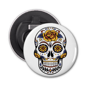 Yellow Rose Sugar Skull Bottle Opener