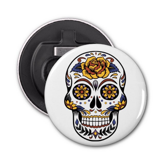 Yellow Rose Sugar Skull Bottle Opener (Front)