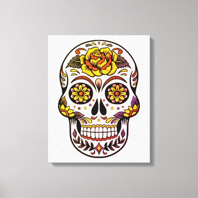Yellow Rose Sugar Skull Canvas Print (Front)