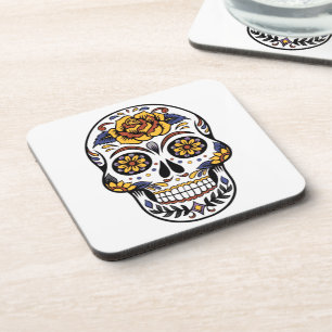 Yellow Rose Sugar Skull Coaster
