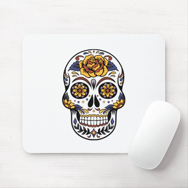 Yellow Rose Sugar Skull Mouse Mat (With Mouse)