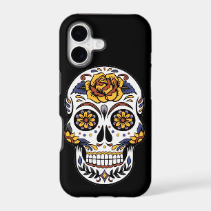 Yellow Rose Sugar Skull on Black