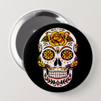 Yellow Rose Sugar Skull on Black