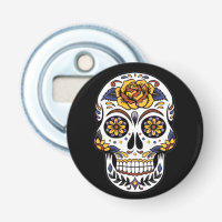 Yellow Rose Sugar Skull on Black