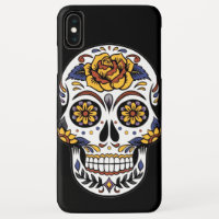 Yellow Rose Sugar Skull on Black