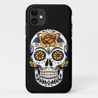 Yellow Rose Sugar Skull on Black