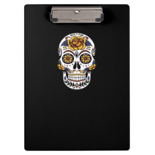 Yellow Rose Sugar Skull on Black Clipboard