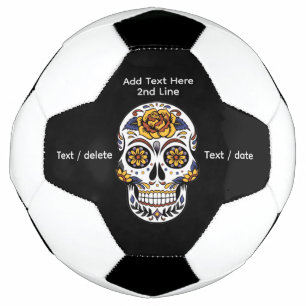 Yellow Rose Sugar Skull on Black Football