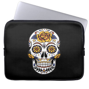 Yellow Rose Sugar Skull on Black Laptop Sleeve
