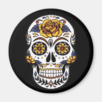 Yellow Rose Sugar Skull on Black