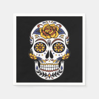 Yellow Rose Sugar Skull on Black