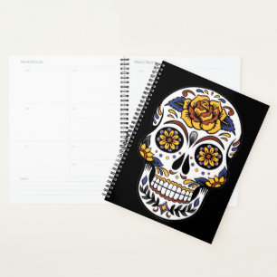 Yellow Rose Sugar Skull on Black Planner