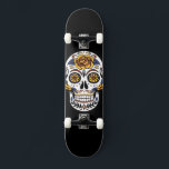 Yellow Rose Sugar Skull on Black Skateboard<br><div class="desc">Floral accented sugar skull make great design for Day of the Dead event</div>