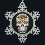 Yellow Rose Sugar Skull on Black Snowflake Pewter Christmas Ornament<br><div class="desc">Floral accented sugar skull make great design for Day of the Dead event</div>
