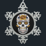 Yellow Rose Sugar Skull on Black Snowflake Pewter Christmas Ornament<br><div class="desc">Floral accented sugar skull make great design for Day of the Dead event</div>