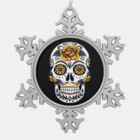 Yellow Rose Sugar Skull on Black