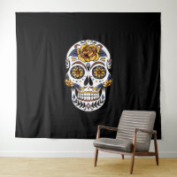 Yellow Rose Sugar Skull on Black
