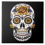 Yellow Rose Sugar Skull on Black Tile<br><div class="desc">Floral accented sugar skull make great design for Day of the Dead event</div>