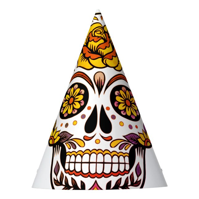 Yellow Rose Sugar Skull Party Hat (Front)