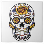 Yellow Rose Sugar Skull Placemat Tile<br><div class="desc">Floral accented sugar skull make great design for Day of the Dead event</div>