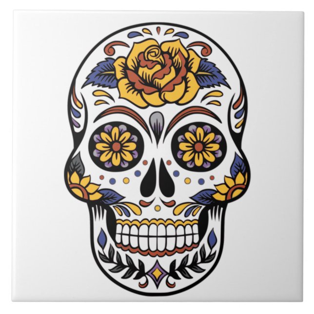 Yellow Rose Sugar Skull Placemat Tile (Front)