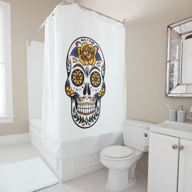 Yellow Rose Sugar Skull Shower Curtain (In Situ)