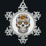Yellow Rose Sugar Skull Snowflake Pewter Christmas Ornament<br><div class="desc">Floral accented sugar skull make great design for Day of the Dead event</div>