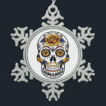 Yellow Rose Sugar Skull Snowflake Pewter Christmas Ornament<br><div class="desc">Floral accented sugar skull make great design for Day of the Dead event</div>