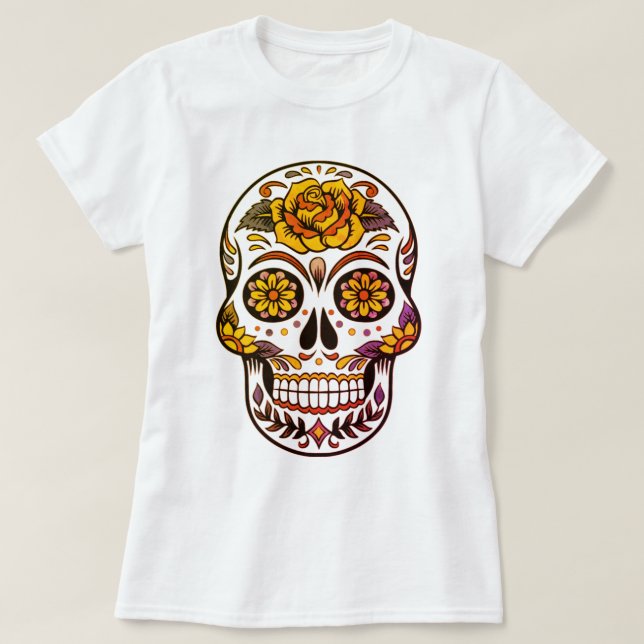 Yellow Rose Sugar Skull T-Shirt (Design Front)