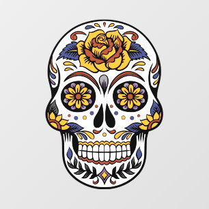 Yellow Rose Sugar Skull Window Cling