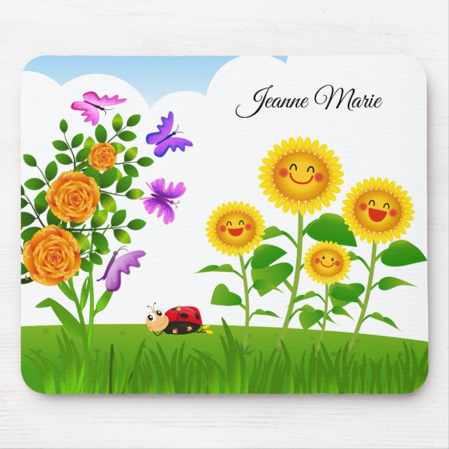 Yellow Rose Sunflower Red Ladybug Pink Butterfly Mouse Mat (Front)