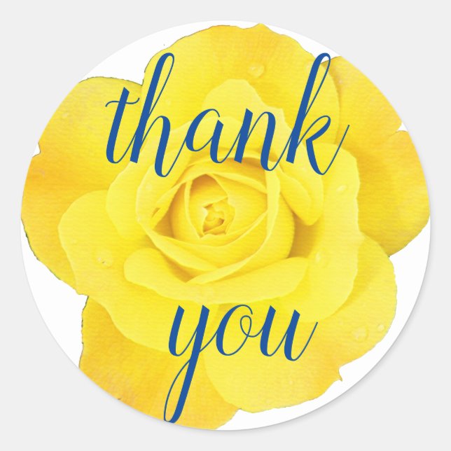 Yellow Rose Thank You Floral Big Letters Cool Cute Classic Round Sticker (Front)