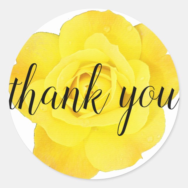 Yellow Rose Thank You Floral Big Letters Cool Cute Classic Round Sticker (Front)