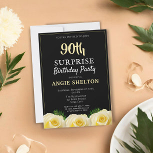 Yellow Rose Tropical 90th Surprise Birthday Party Invitation