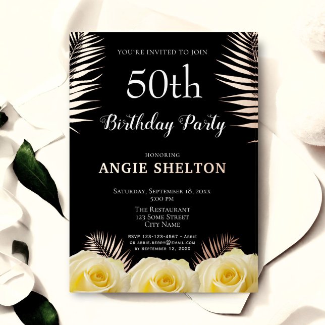 Yellow Rose Tropical Leaves 50th Birthday Gold (Creator Uploaded)