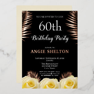 Yellow Rose Tropical Leaves 60th Birthday Gold